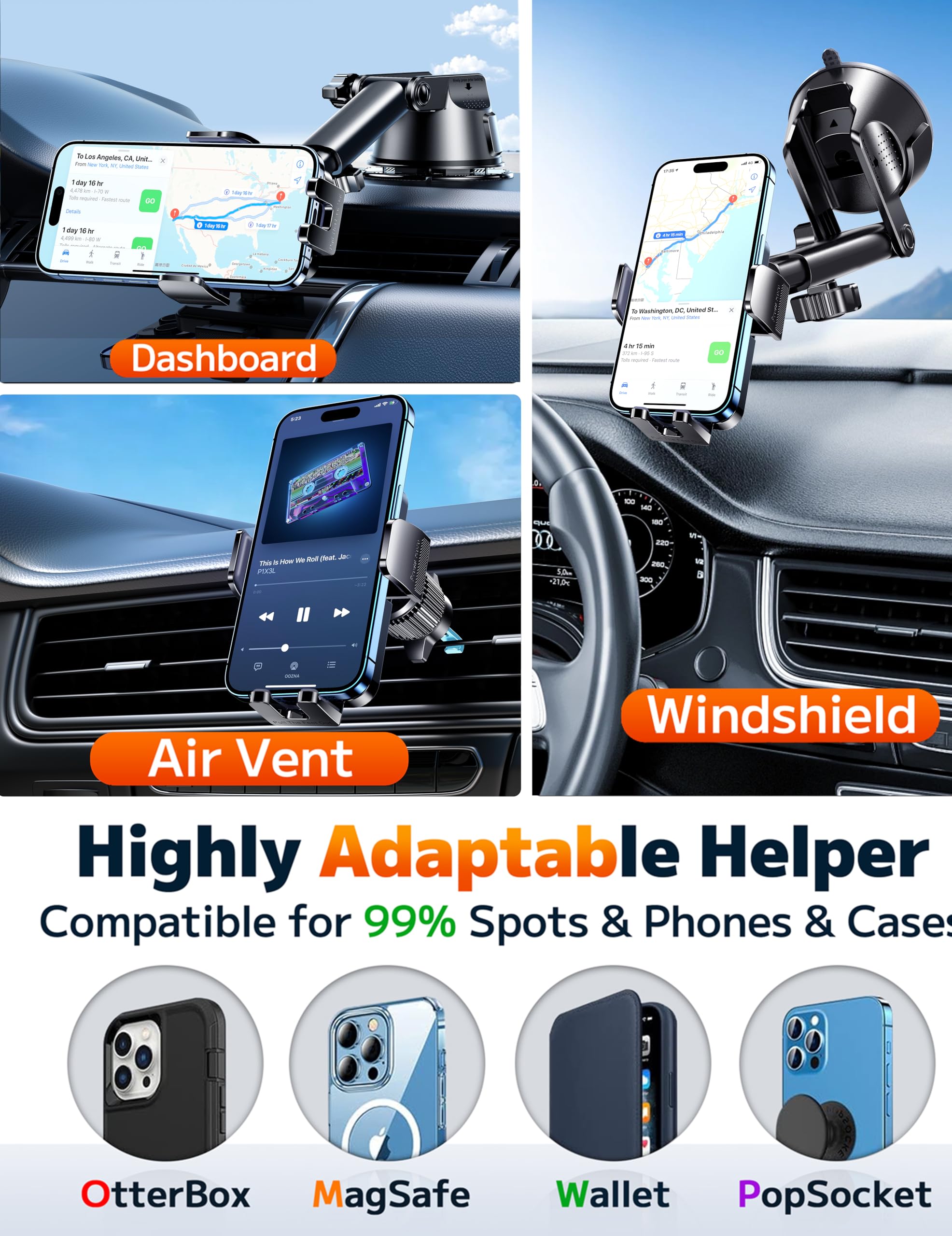 Qifutan Dash Mounted Holders Phone Holders For Your Car Phone Mount For Car Windshield Dashboard Air Vent Universal Hands Free A